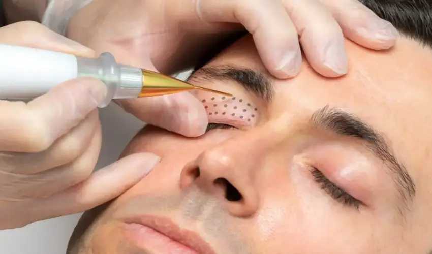 Bild einer Augenlidstraffung, das die Behandlung der erschlafften Haut im Augenbereich zeigt, um ein frisches und verjüngtes Aussehen zu erzielen.